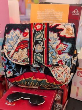 Vera Bradley Quilted Floral Crossbody Bag in Black & Red